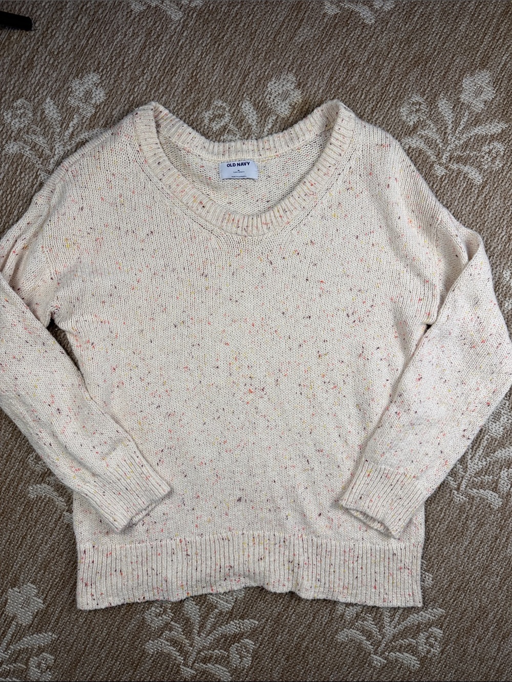 Old Navy Cream Speckled Scoop-Neck Sweater